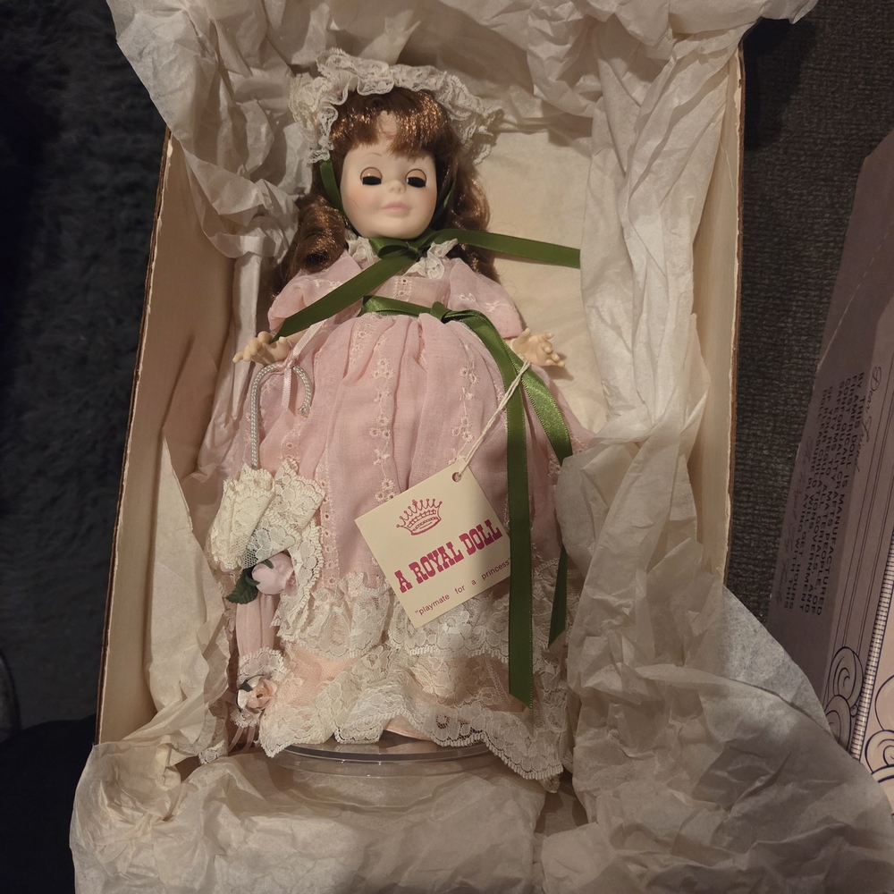 Pink Porcelain Doll with Lace Dress